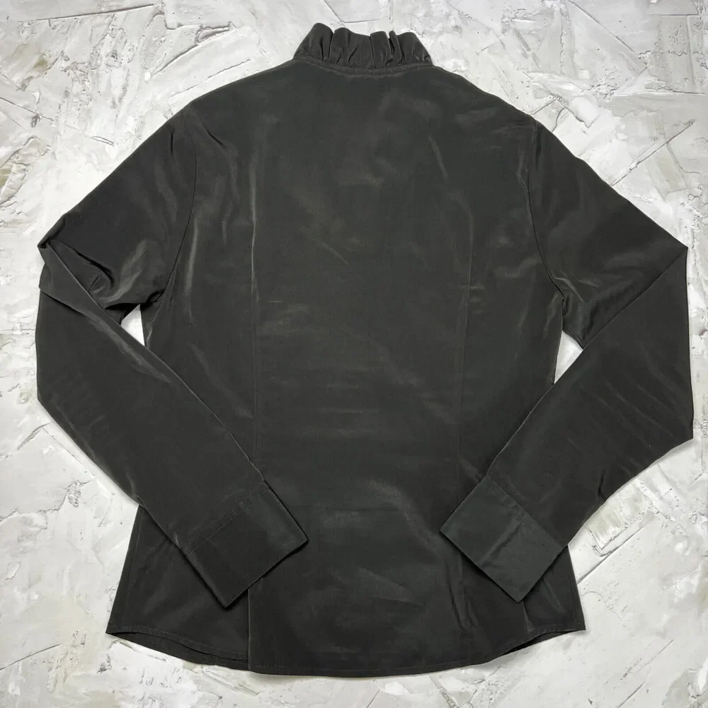 Marie Claire Forum Ruffle Neck Blouse SIZE M Black Long Sleeve Button - Picture 2 of 12
